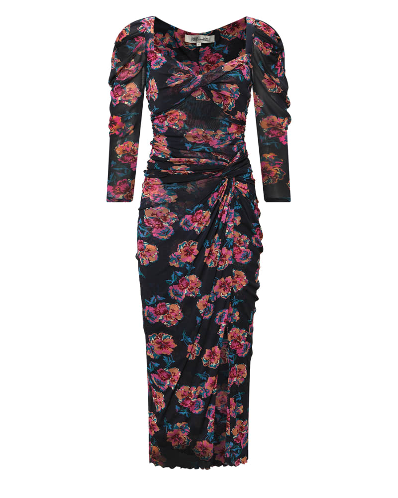 Front of a size XL DVF BETTINA MESH DRESS in PURPLE by Diane von Furstenberg. | dia_product_style_image_id:314637